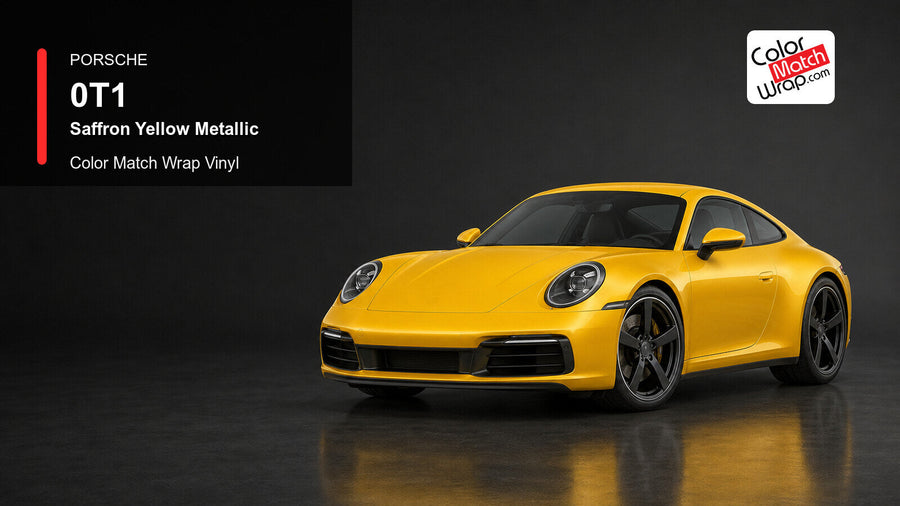 Porsche 0T1 Saffron Yellow Metallic Color Match Wrap Vinyl generated vehicle graphic