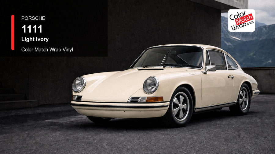 Generated Porsche 911 F-model presentation in Porsche 1111 Light Ivory for paint-code vinyl repair and restoration