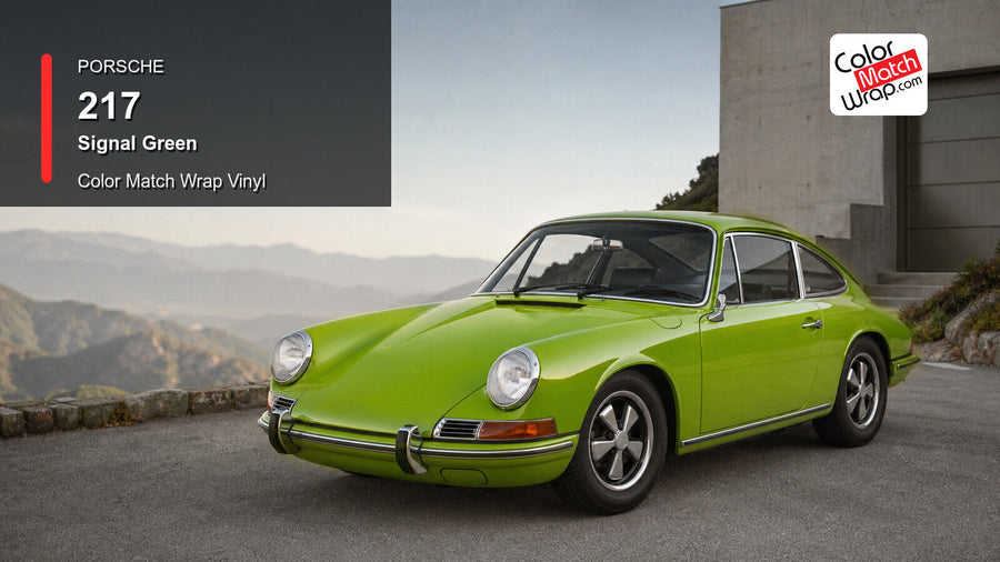 Generated Porsche 911 F-model presentation in Porsche 217 Signal Green for paint-code vinyl repair and restoration
