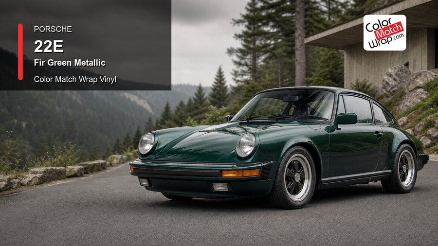 Generated Porsche 911 G-model presentation in Porsche 22E Fir Green Metallic for paint-code vinyl repair and restoration