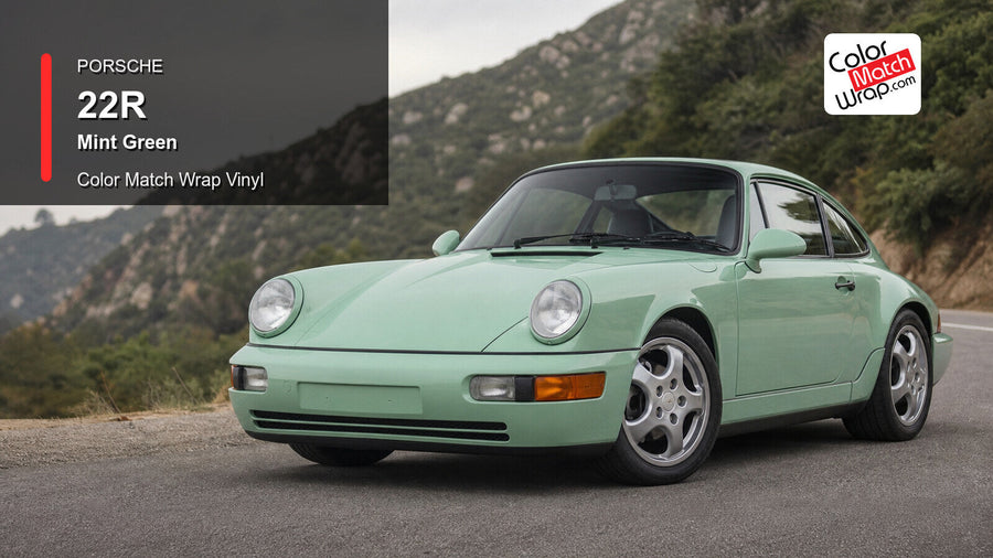 Generated Porsche 911 Type 964 presentation in Porsche 22R Mint Green for paint-code vinyl repair and restoration