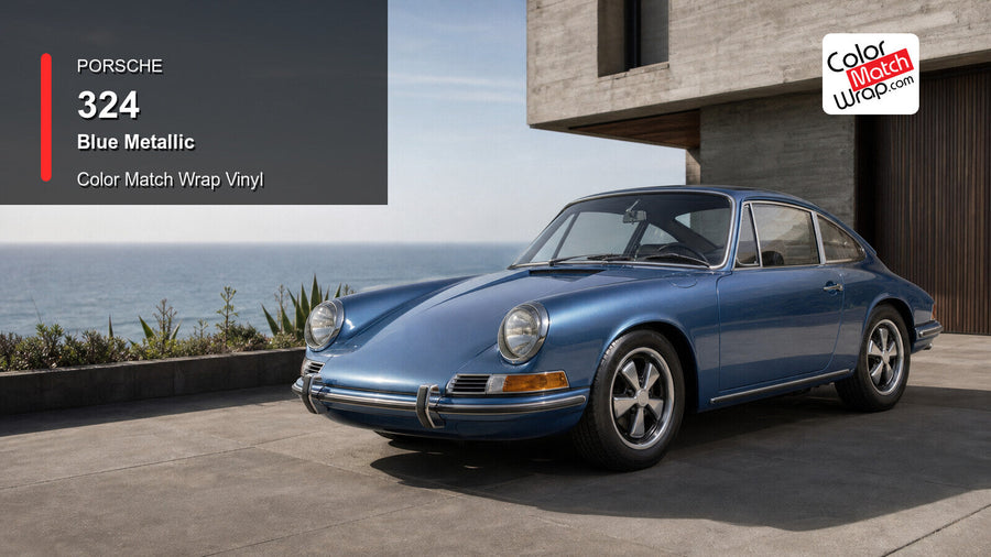 Generated Porsche 911 F-model presentation in Porsche 324 Blue Metallic for paint-code vinyl repair and restoration