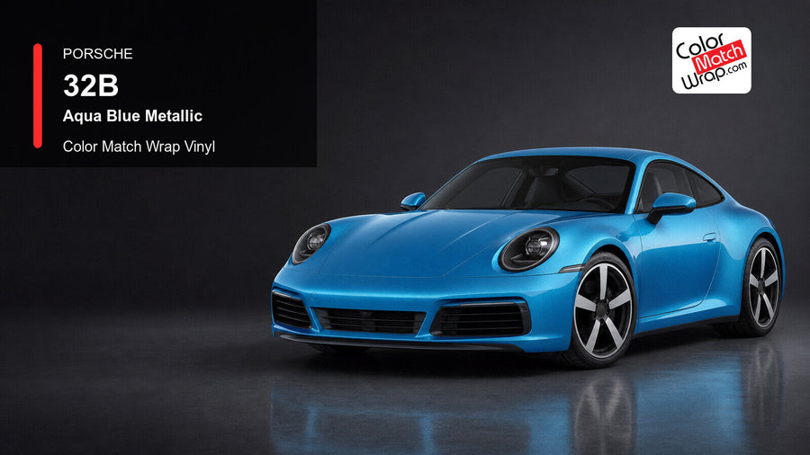 Porsche 32B Aqua Blue Metallic Color Match Wrap Vinyl generated vehicle graphic