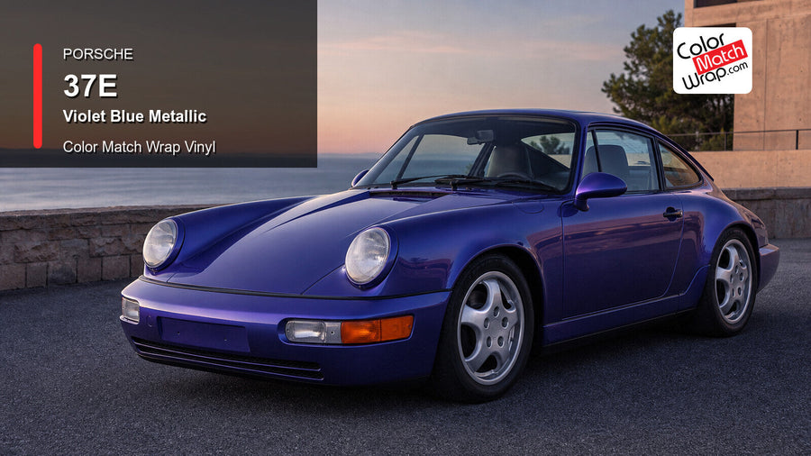 Generated Porsche 911 Type 964 presentation in Porsche 37E Violet Blue Metallic for paint-code vinyl repair and restoration