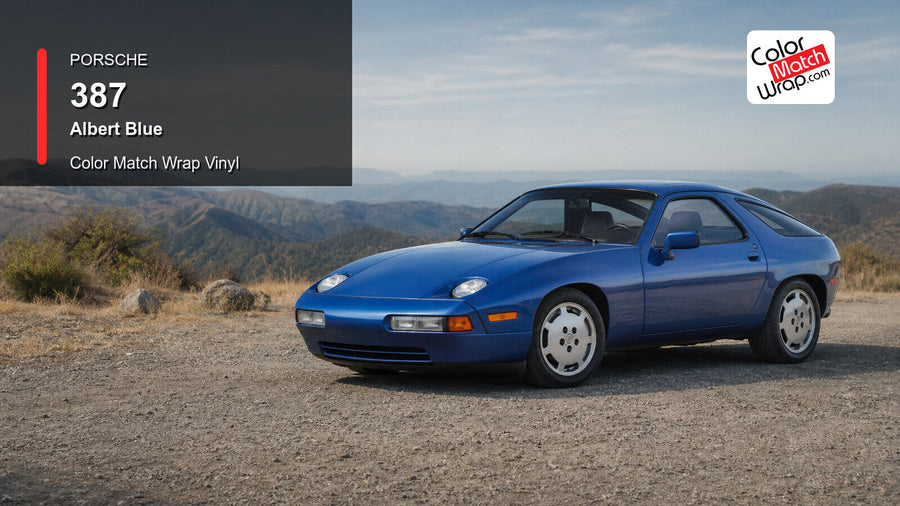 Generated Porsche 928 presentation in Porsche 387 Albert Blue for paint-code vinyl repair and restoration