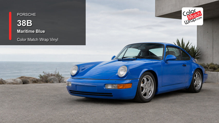 Generated Porsche 911 Type 964 presentation in Porsche 38B Maritime Blue for paint-code vinyl repair and restoration