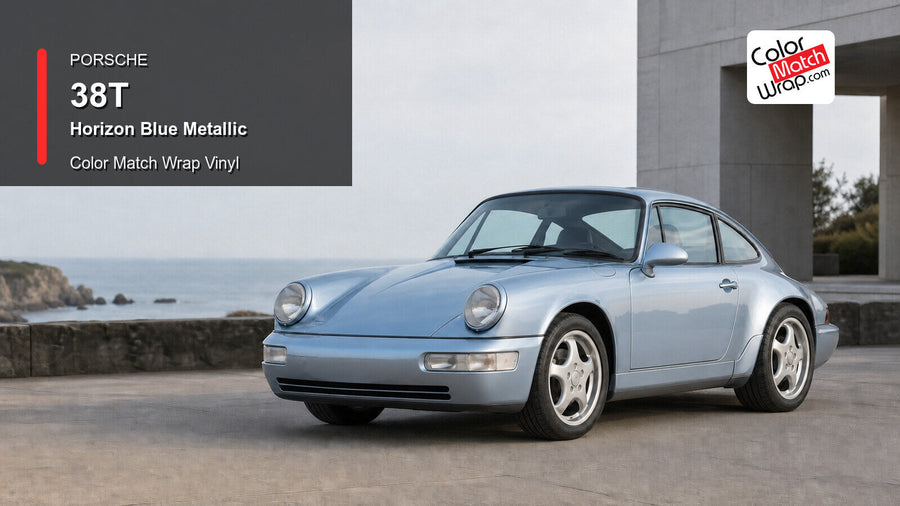 Generated Porsche 911 Type 964 presentation in Porsche 38T Horizon Blue Metallic for paint-code vinyl repair and restoration