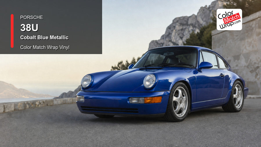 Generated Porsche 911 Type 964 presentation in Porsche 38U Cobalt Blue Metallic for paint-code vinyl repair and restoration