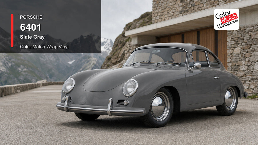 Generated Porsche 356 presentation in Porsche 6401 Slate Gray for paint-code vinyl repair and restoration