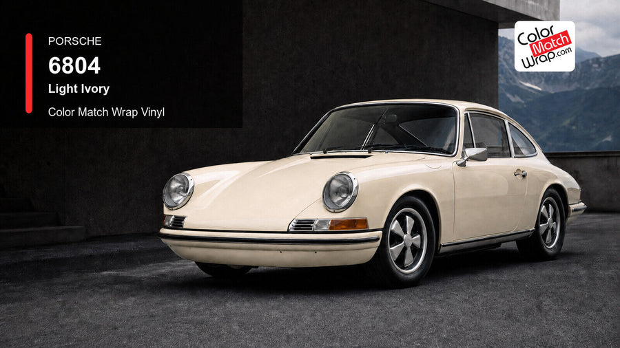 Generated Porsche 911 F-model presentation in Porsche 6804 Light Ivory for paint-code vinyl repair and restoration