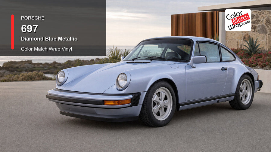Generated Porsche 911 G-model presentation in Porsche 697 Diamond Blue Metallic for paint-code vinyl repair and restoration