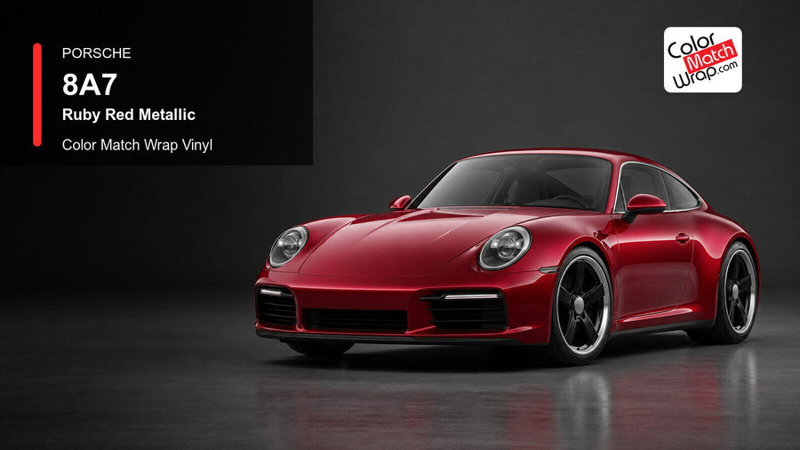 Porsche 8A7 Ruby Red Metallic Color Match Wrap Vinyl generated vehicle graphic