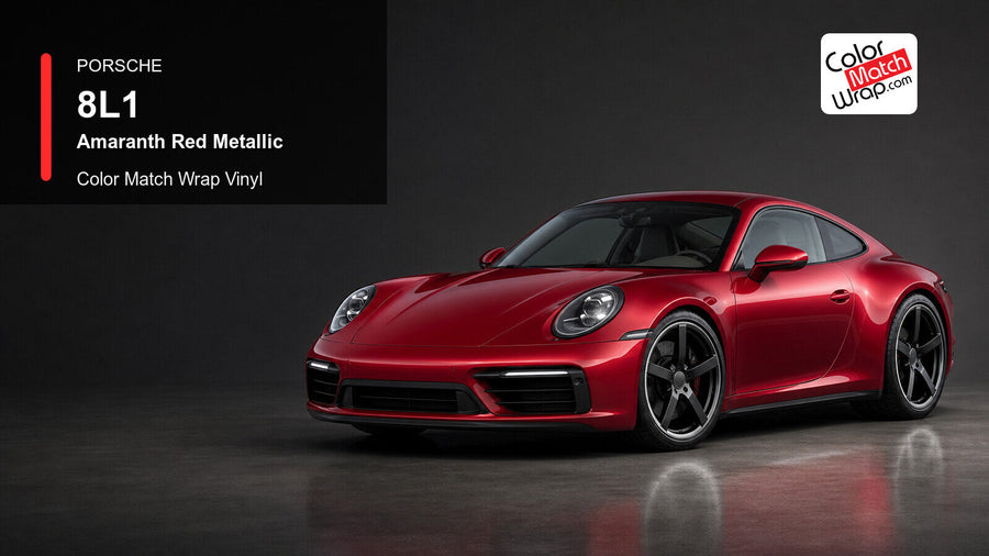 Porsche 8L1 Amaranth Red Metallic Color Match Wrap Vinyl generated vehicle graphic