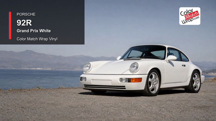 Generated Porsche 911 Type 964 presentation in Porsche 92R Grand Prix White for paint-code vinyl repair and restoration
