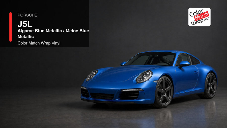 Porsche J5L Algarve Blue Metallic / Meloe Blue Metallic Color Match Wrap Vinyl generated vehicle graphic