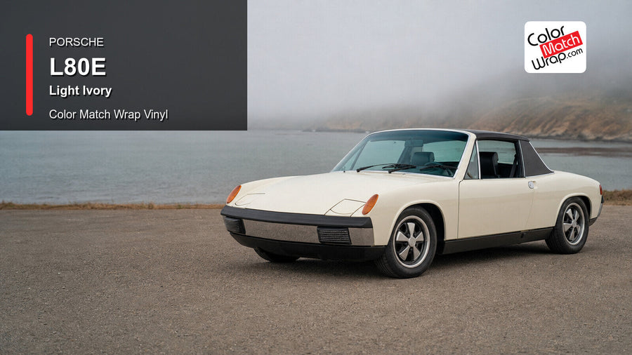 Generated Porsche 914 presentation in Porsche L80E Light Ivory for paint-code vinyl repair and restoration