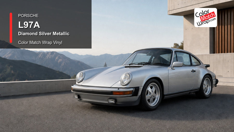 Porsche L97A Diamond Silver Metallic Color Match Wrap Vinyl generated vehicle graphic