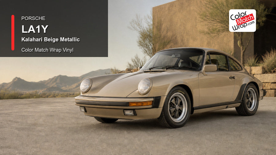 Porsche LA1Y Kalahari Beige Metallic Color Match Wrap Vinyl generated vehicle graphic