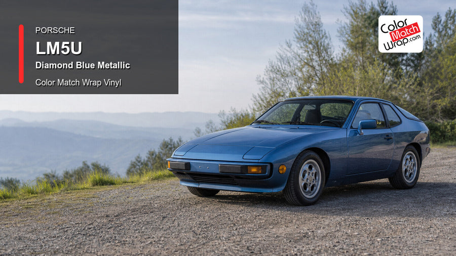 Generated Porsche 924 presentation in Porsche LM5U Diamond Blue Metallic for paint-code vinyl repair and restoration