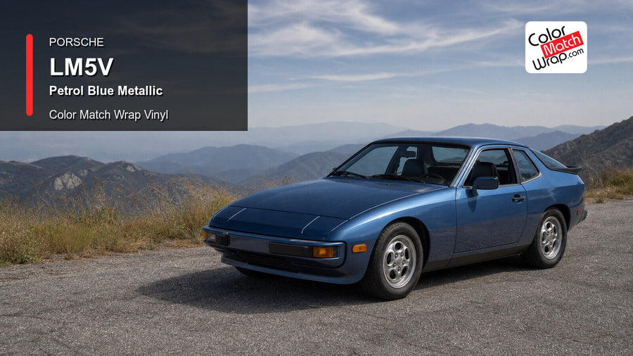 Generated Porsche 924 presentation in Porsche LM5V Petrol Blue Metallic for paint-code vinyl repair and restoration