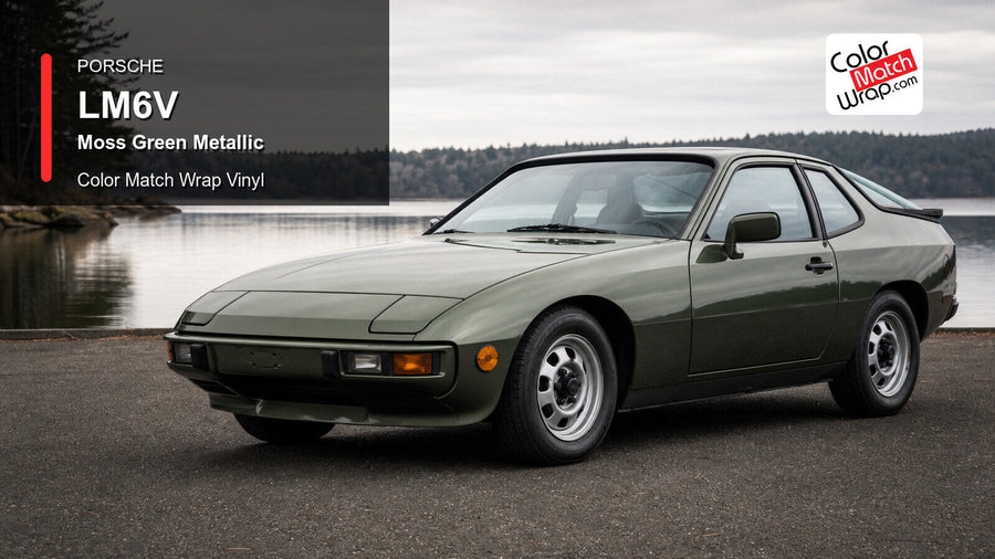 Generated Porsche 924 presentation in Porsche LM6V Moss Green Metallic for paint-code vinyl repair and restoration