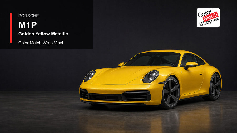 Porsche M1P Golden Yellow Metallic Color Match Wrap Vinyl generated vehicle graphic