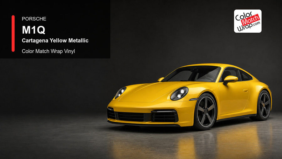 Porsche M1Q Cartagena Yellow Metallic Color Match Wrap Vinyl generated vehicle graphic