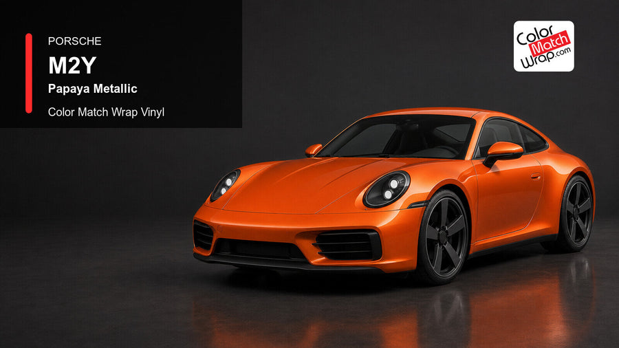 Porsche M2Y Papaya Metallic Color Match Wrap Vinyl generated vehicle graphic