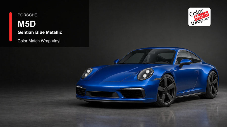 Porsche M5D Gentian Blue Metallic Color Match Wrap Vinyl generated vehicle graphic