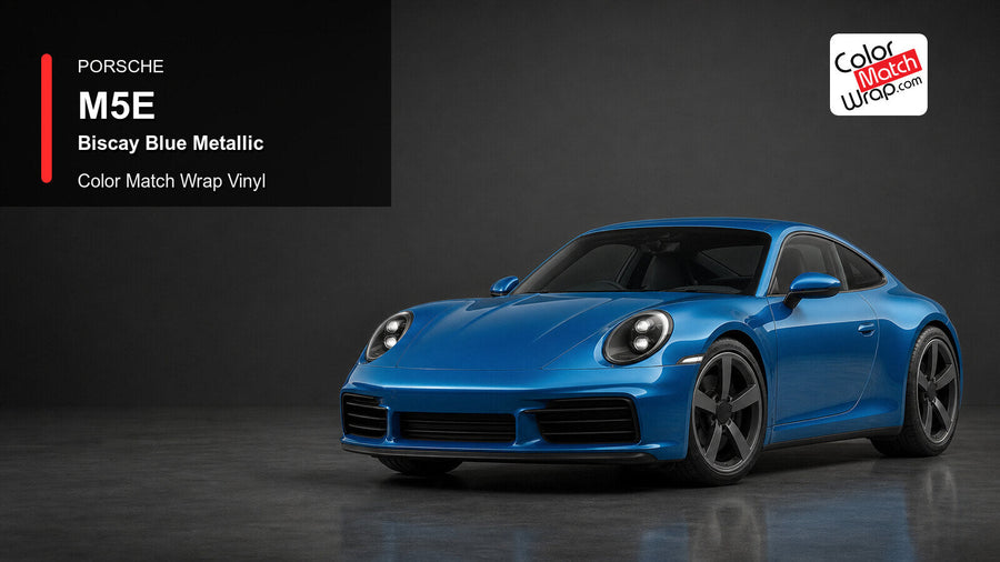 Porsche M5E Biscay Blue Metallic Color Match Wrap Vinyl generated vehicle graphic