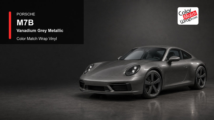 Porsche M7B Vanadium Grey Metallic Color Match Wrap Vinyl generated vehicle graphic