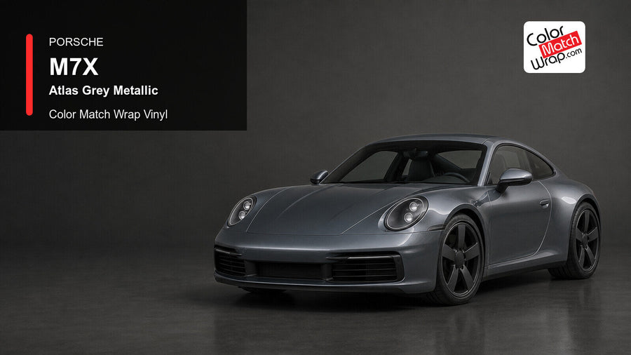Porsche M7X Atlas Grey Metallic Color Match Wrap Vinyl generated vehicle graphic