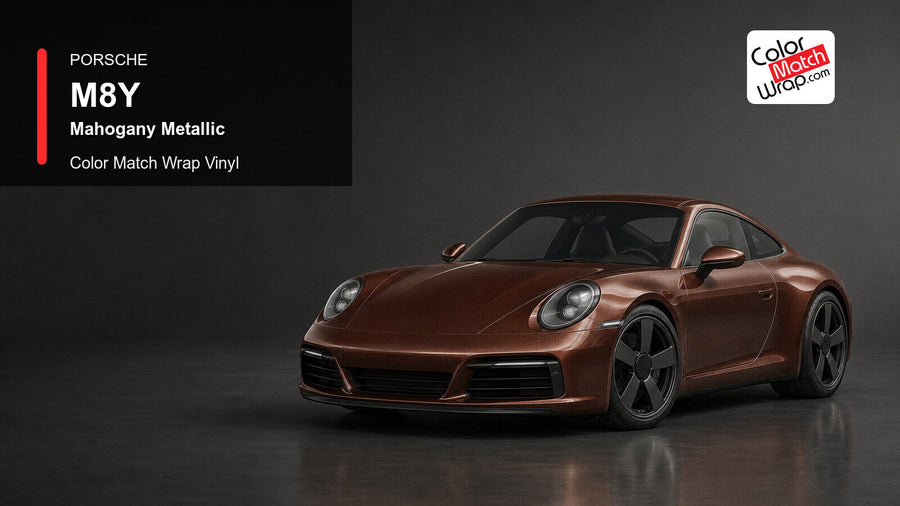 Porsche M8Y Mahogany Metallic Color Match Wrap Vinyl generated vehicle graphic