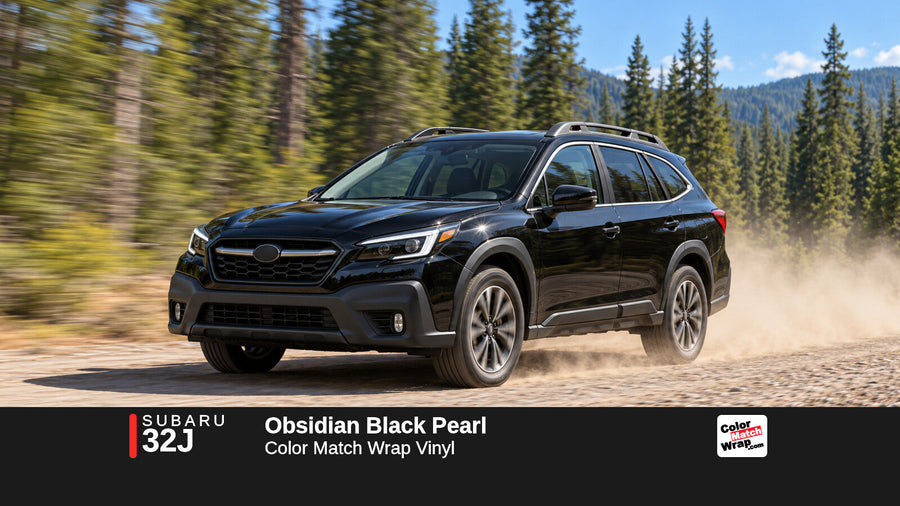 Illustrative Outback-inspired wagon in Subaru 32J Obsidian Black Pearl with Color Match Wrap branding