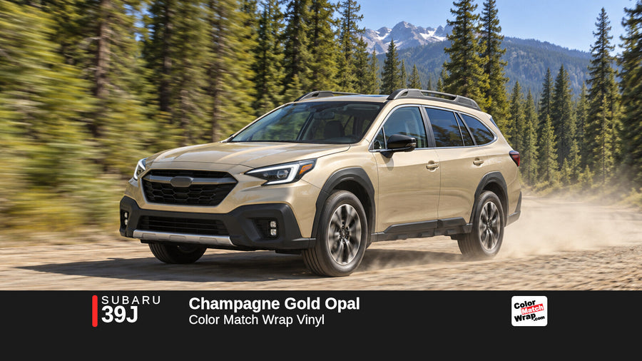 Illustrative Outback-inspired wagon in Subaru 39J Champagne Gold Opal with Color Match Wrap branding