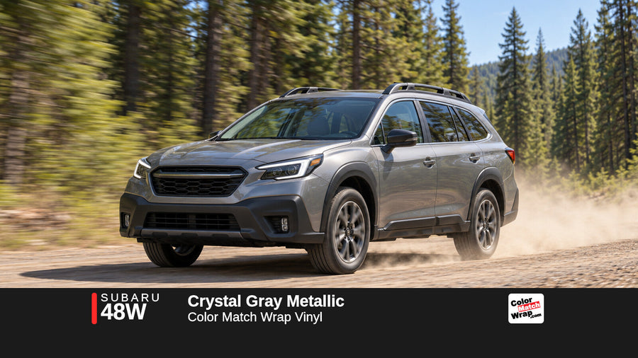 Illustrative Outback-inspired wagon in Subaru 48W Crystal Gray Metallic with Color Match Wrap branding