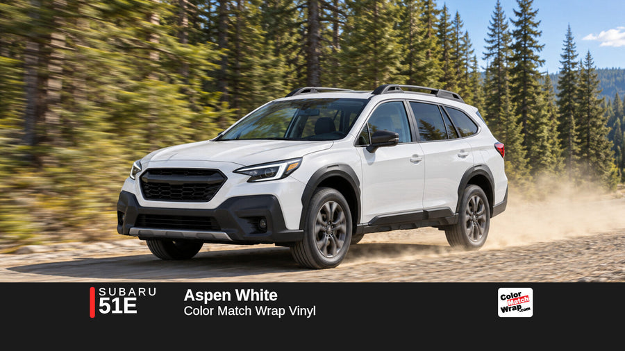 Illustrative Outback-inspired wagon in Subaru 51E Aspen White with Color Match Wrap branding