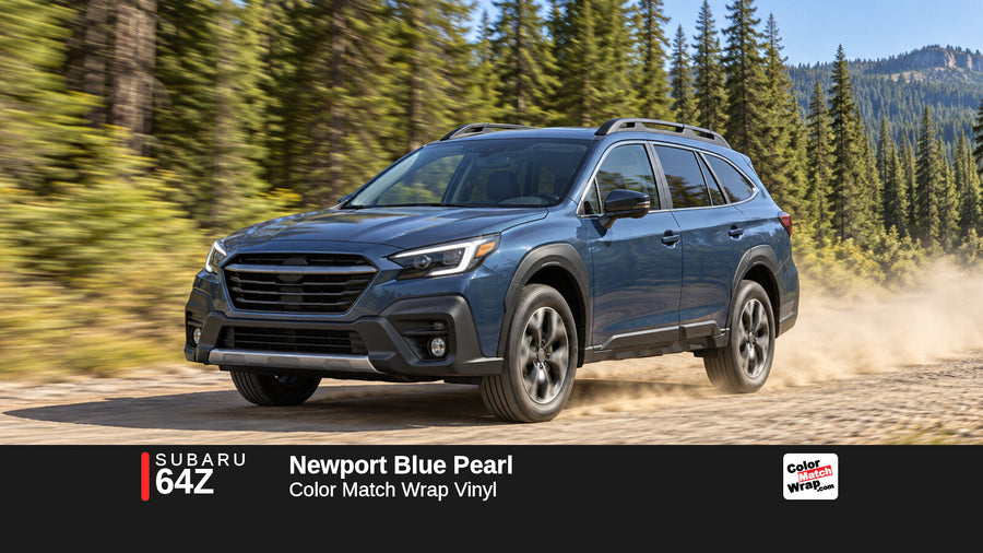 Illustrative Outback-inspired wagon in Subaru 64Z Newport Blue Pearl with Color Match Wrap branding