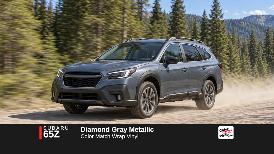 Illustrative Outback-inspired wagon in Subaru 65Z Diamond Gray Metallic with Color Match Wrap branding