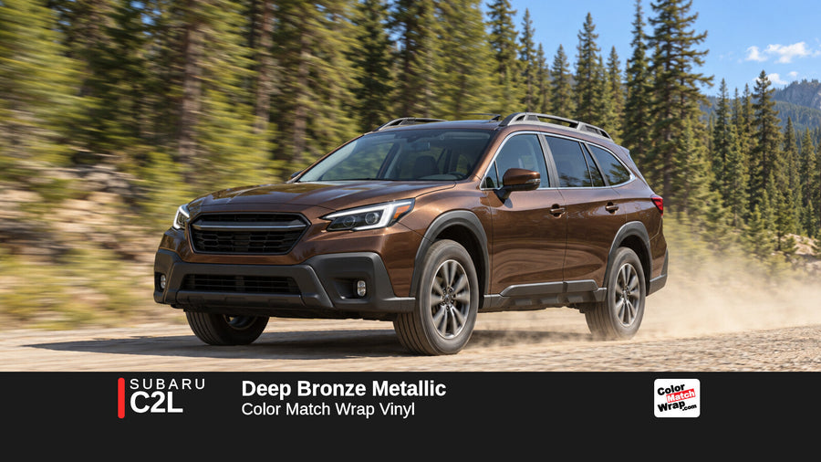 Illustrative Outback-inspired wagon in Subaru C2L Deep Bronze Metallic with Color Match Wrap branding