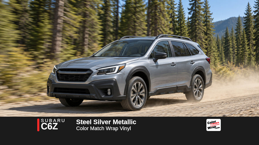 Illustrative Outback-inspired wagon in Subaru C6Z Steel Silver Metallic with Color Match Wrap branding