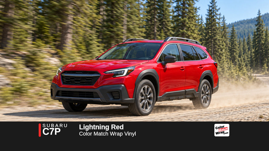 Illustrative Outback-inspired wagon in Subaru C7P Lightning Red with Color Match Wrap branding