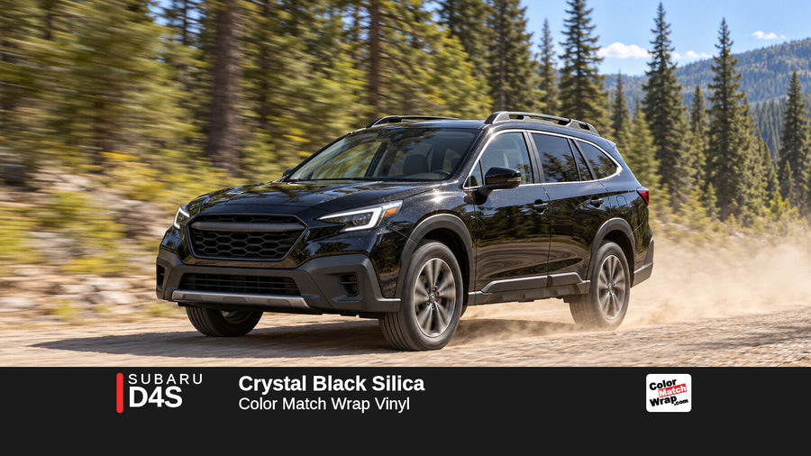 Illustrative Outback-inspired wagon in Subaru D4S Crystal Black Silica with Color Match Wrap branding
