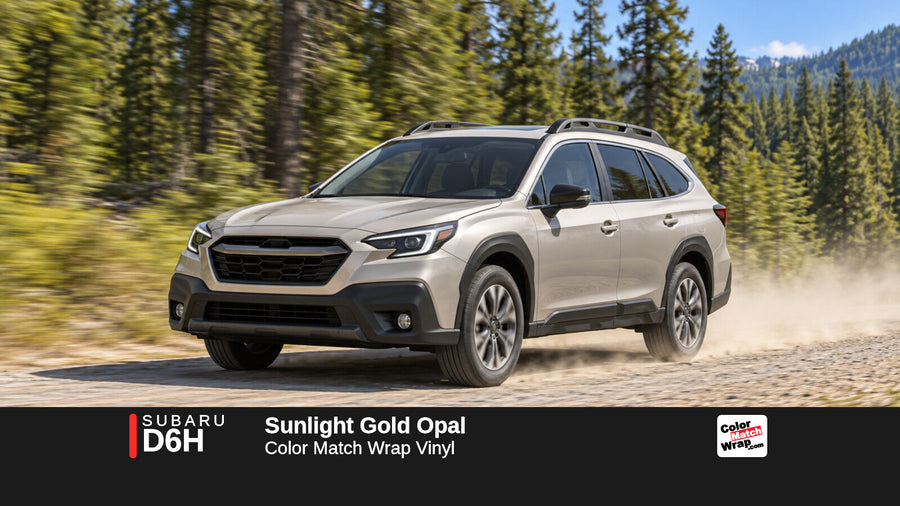 Illustrative Outback-inspired wagon in Subaru D6H Sunlight Gold Opal with Color Match Wrap branding