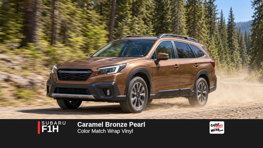 Illustrative Outback-inspired wagon in Subaru F1H Caramel Bronze Pearl with Color Match Wrap branding