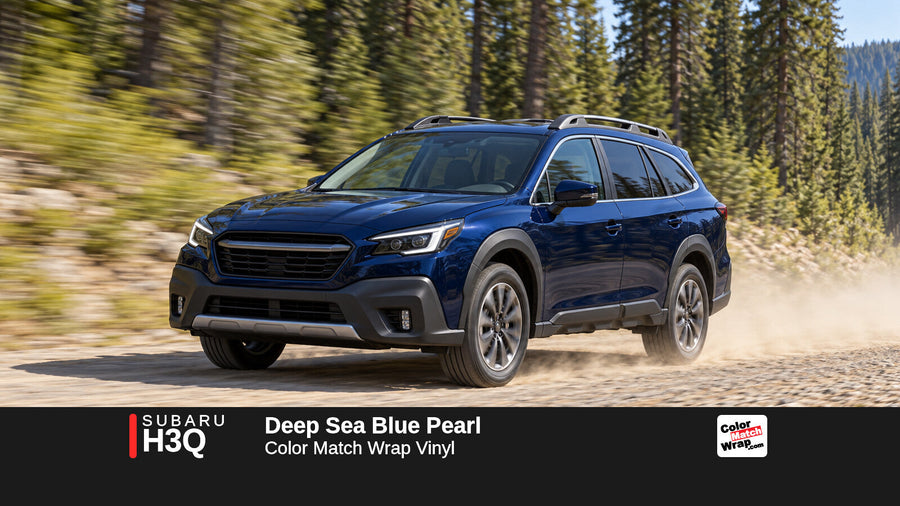Illustrative Outback-inspired wagon in Subaru H3Q Deep Sea Blue Pearl with Color Match Wrap branding