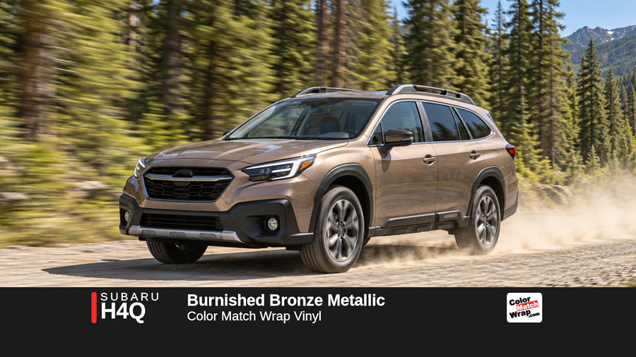 Illustrative Outback-inspired wagon in Subaru H4Q Burnished Bronze Metallic with Color Match Wrap branding