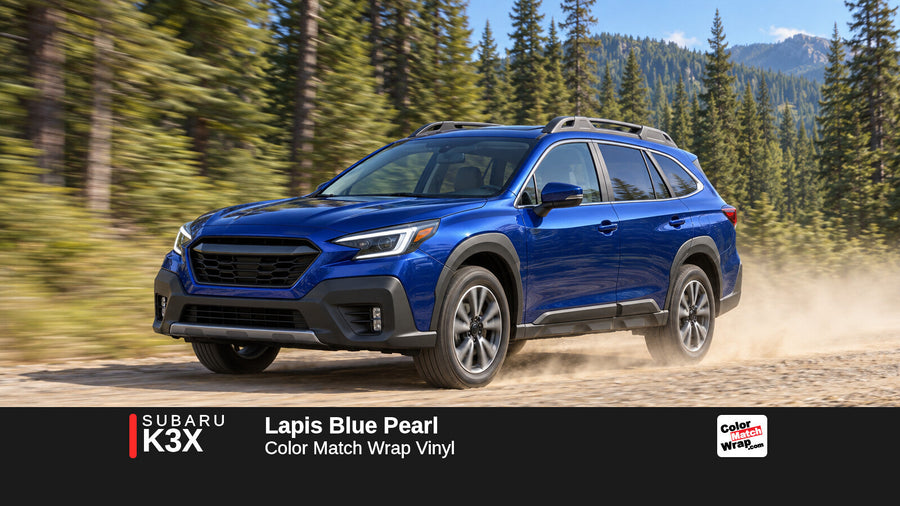 Illustrative Outback-inspired wagon in Subaru K3X Lapis Blue Pearl with Color Match Wrap branding