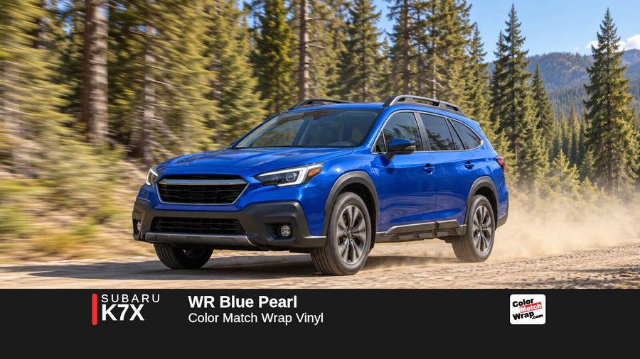 Illustrative Outback-inspired wagon in Subaru K7X WR Blue Pearl with Color Match Wrap branding