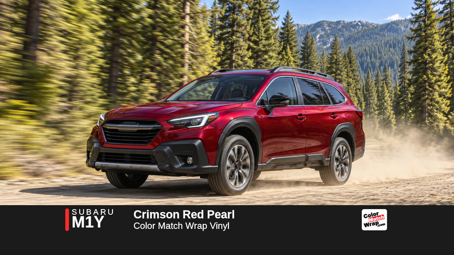 Illustrative Outback-inspired wagon in Subaru M1Y Crimson Red Pearl with Color Match Wrap branding